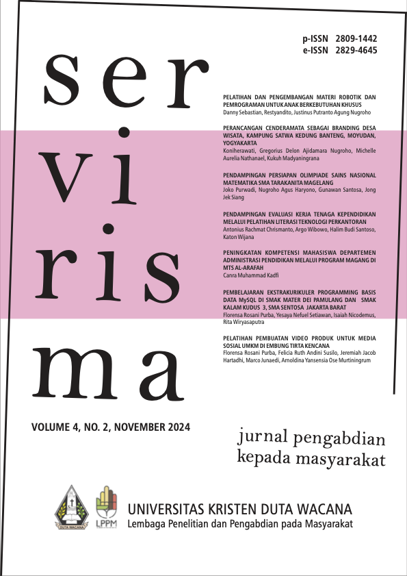 					View Vol. 4 No. 2 (2024): Servirisma : Jurnal Pengabdian kepada Masyarakat
				